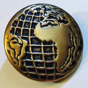 Brass Globe Shank Sewing Button Vintage Western Hemisphere Featuring Map Travel